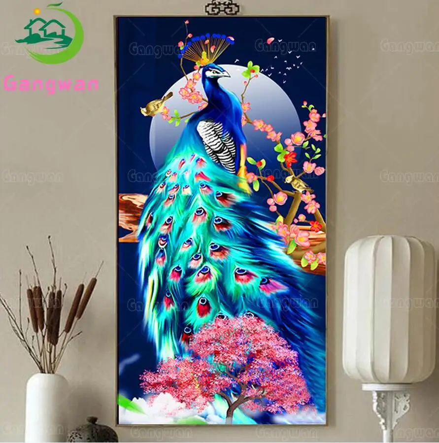 

large size Diamond Painting Kit Peacock Animal Mosaic 5D Embroidery Art Full Drill Round Rhinestone Picture Set Aisle decoration