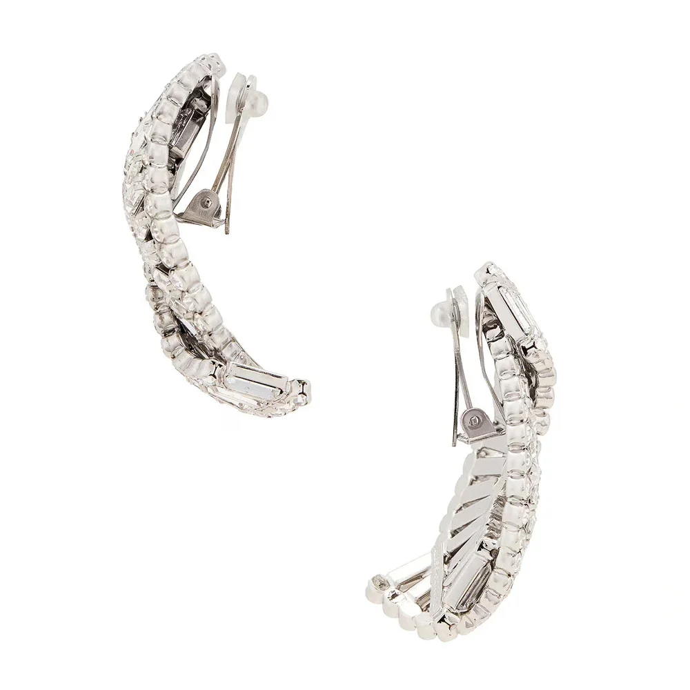 Stonefans Braided Geometric Ear Clip Earrings No Piercing for Women Temperament Bling Rhinestone Clip Earrings Wedding Jewelry