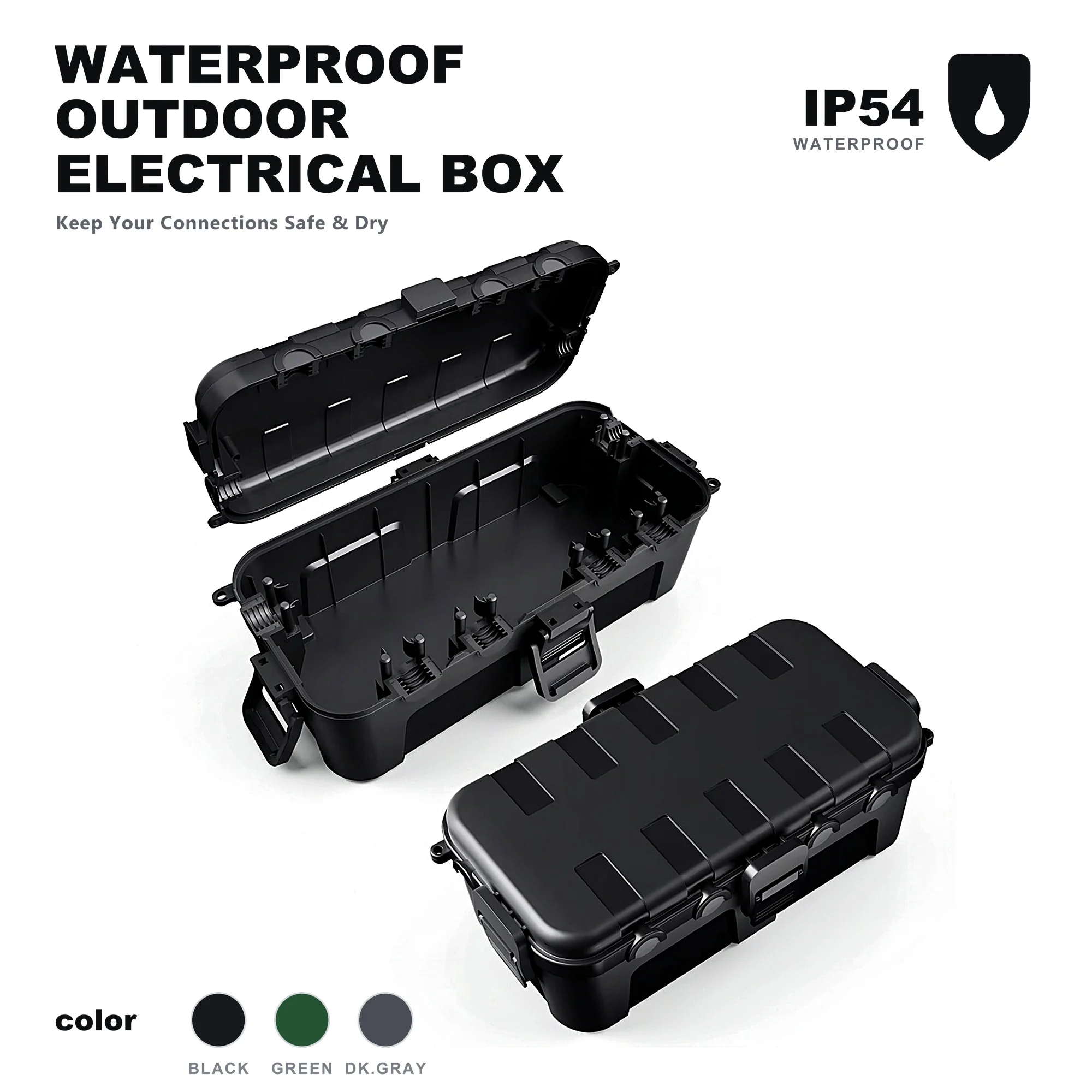 2 Pack IP54 Waterproof Outdoor Electrical Box with 6 Cable Ports for Power Strips, Plugs and Extension Cords