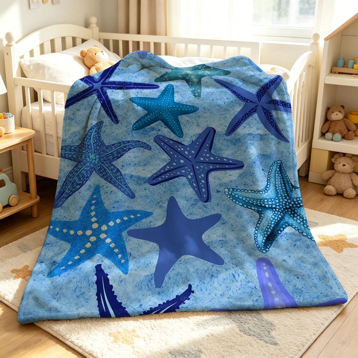 Sea Star Flannel Blanket Warm Soft Halloween Christmas Couch Warm Cozy Decorative Decor Gift for All Season