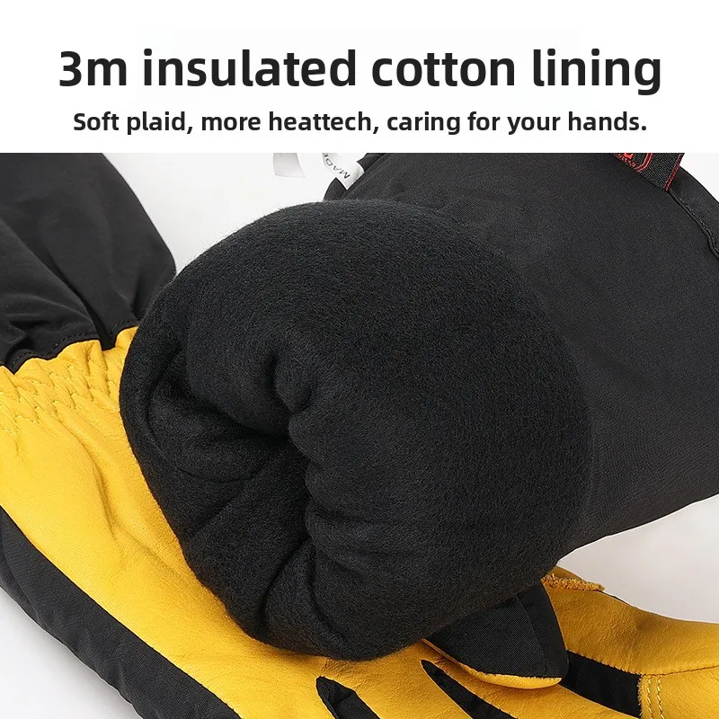 3M Thermal Insulation Cowhide Ski Gloves Long Winter Windproof Warm Gloves Split Fingers Cross-Border for Snow Mountaineering