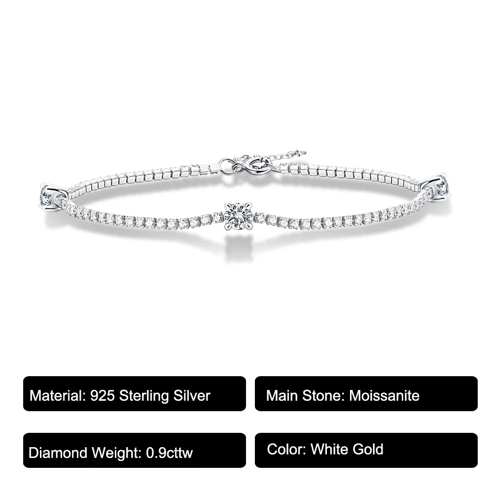 Moissanite Tennis Bracelet for Women 925 Sterling Silver 0.9cttw D Color VVS1 Diamond GRA Certified Jewelry for Her-Moonlight