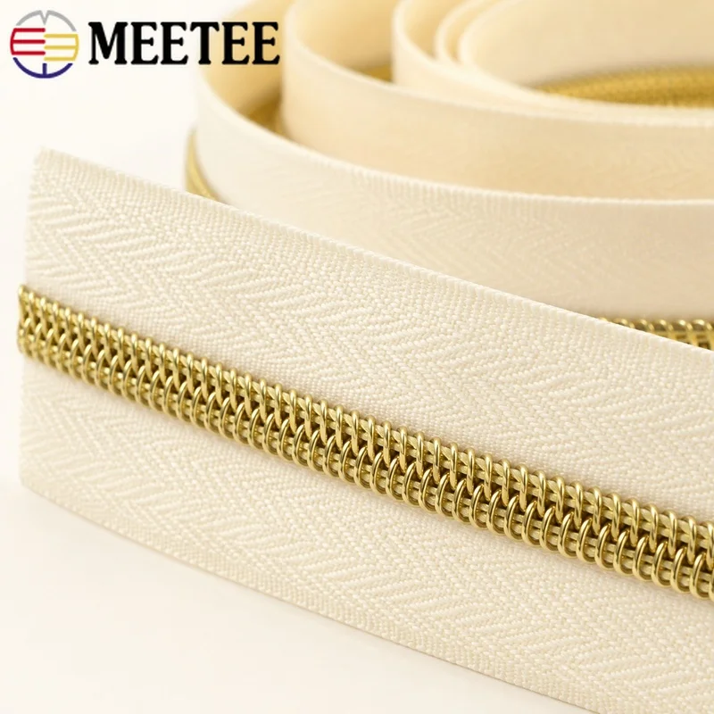 20M/50M/100M 5# Nylon Coil Zipper Tape Gold Teeth Cut-to-Length for Handbag Wallet Garment Small-Batch Sewing Repair Supply