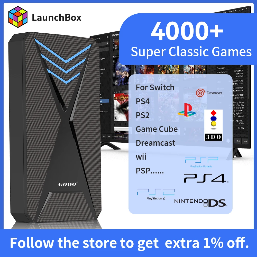 JM LaunchBox 2T Portable Game Hard Drive for GameCube/PS4/PS3/PS2/WII/PS1/SNES 4000+AAA/3D/PC Games Hyper Base Lbox Game Console