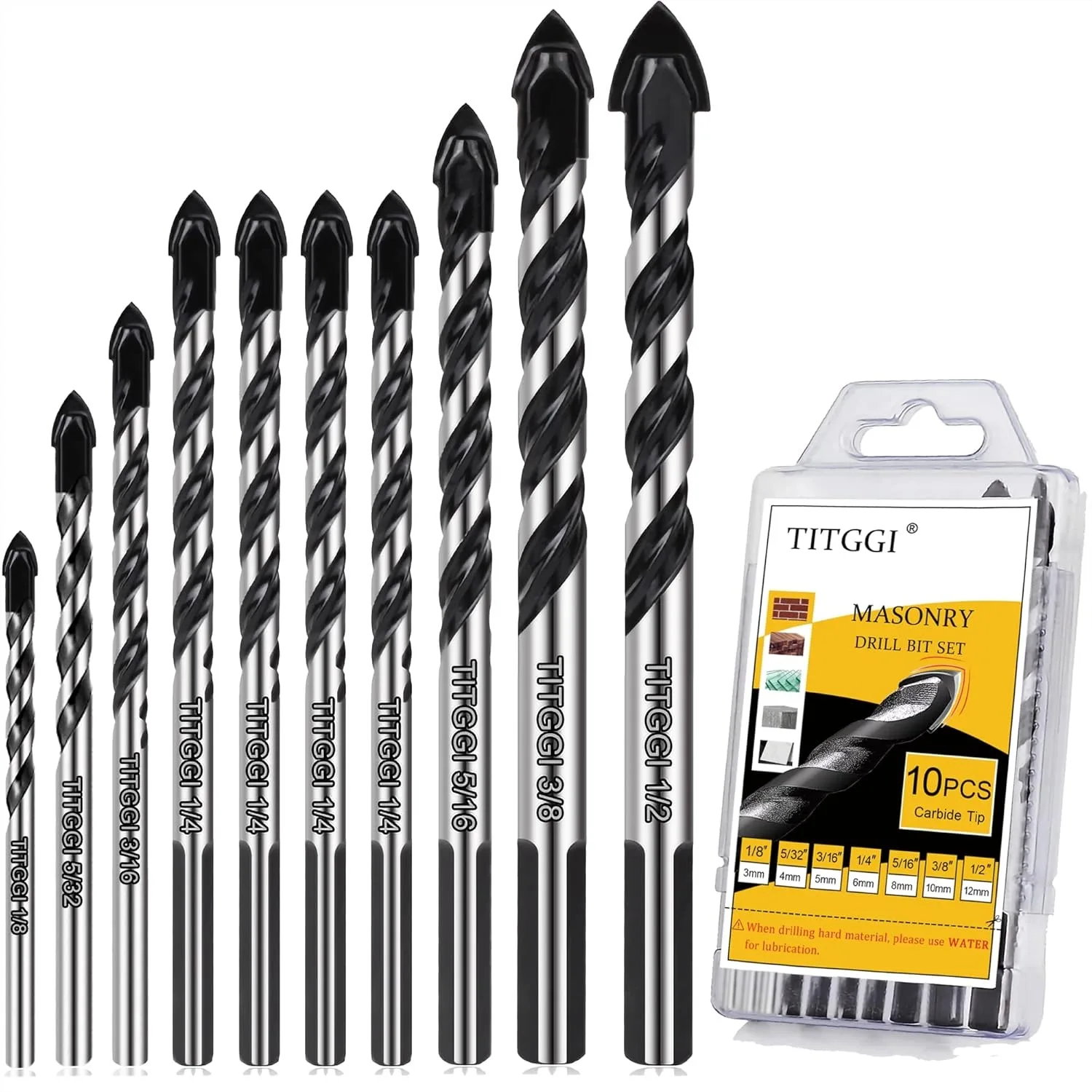 

Masonry Drill Bit Set & Concrete Drill Bit Set, Professional Carbide Tip for Glass/Brick/Plastic/Cement/Wood/Tile, Fast