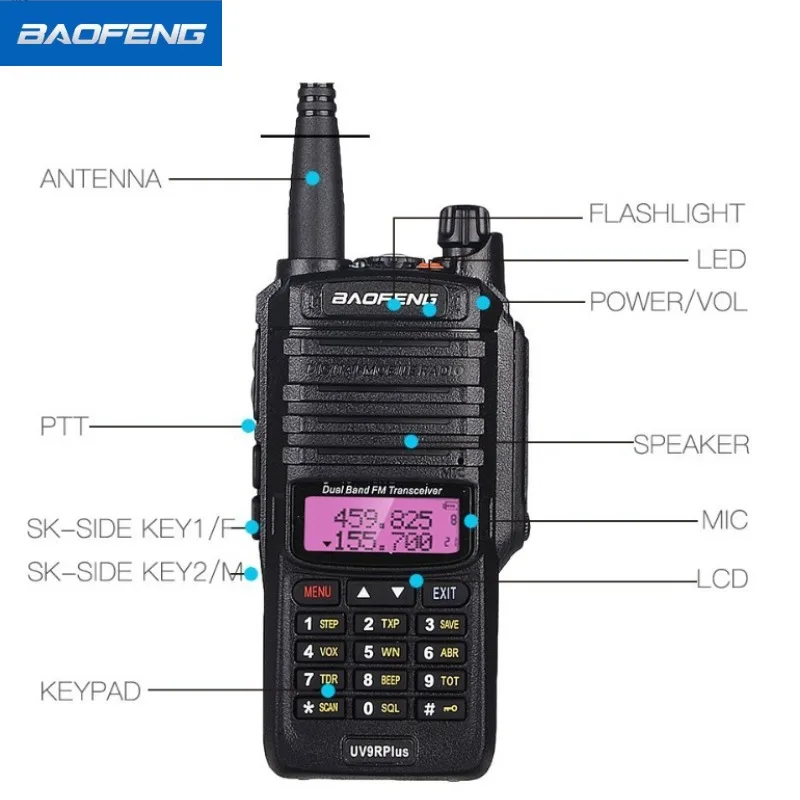 BAOFENG UV9R-plus جهاز اتصال لاسلكي مقاوم للماء خارجي بحري عالي التردد ذاتي القيادة ثنائي التردد عالي الطاقة 9r plus راديو