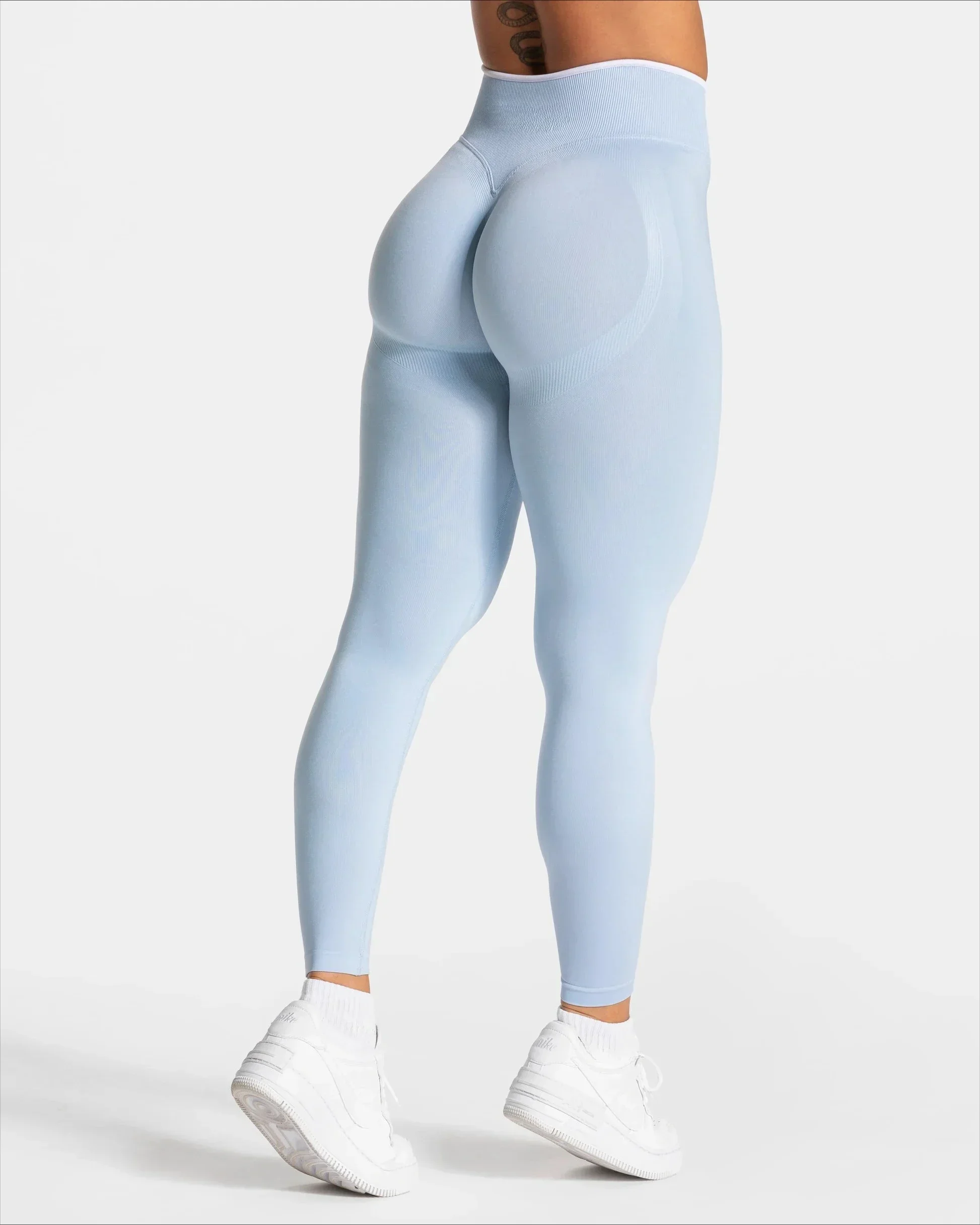 Nahtlose Sport-Leggings für Damen, weißer Rand, Taille, eng, hohe Taille, Hüftheben, Yoga-Hose, Fitnessstudio, Lauftraining, einfarbige Hose – Detail 7
