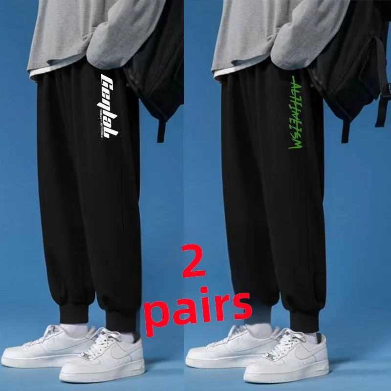 

Мужские летние повседневные брюки большого размера из ледяного шелка с манжетами, модные универсальные тонкие дышащие эластичные спортивные спортивные штаны