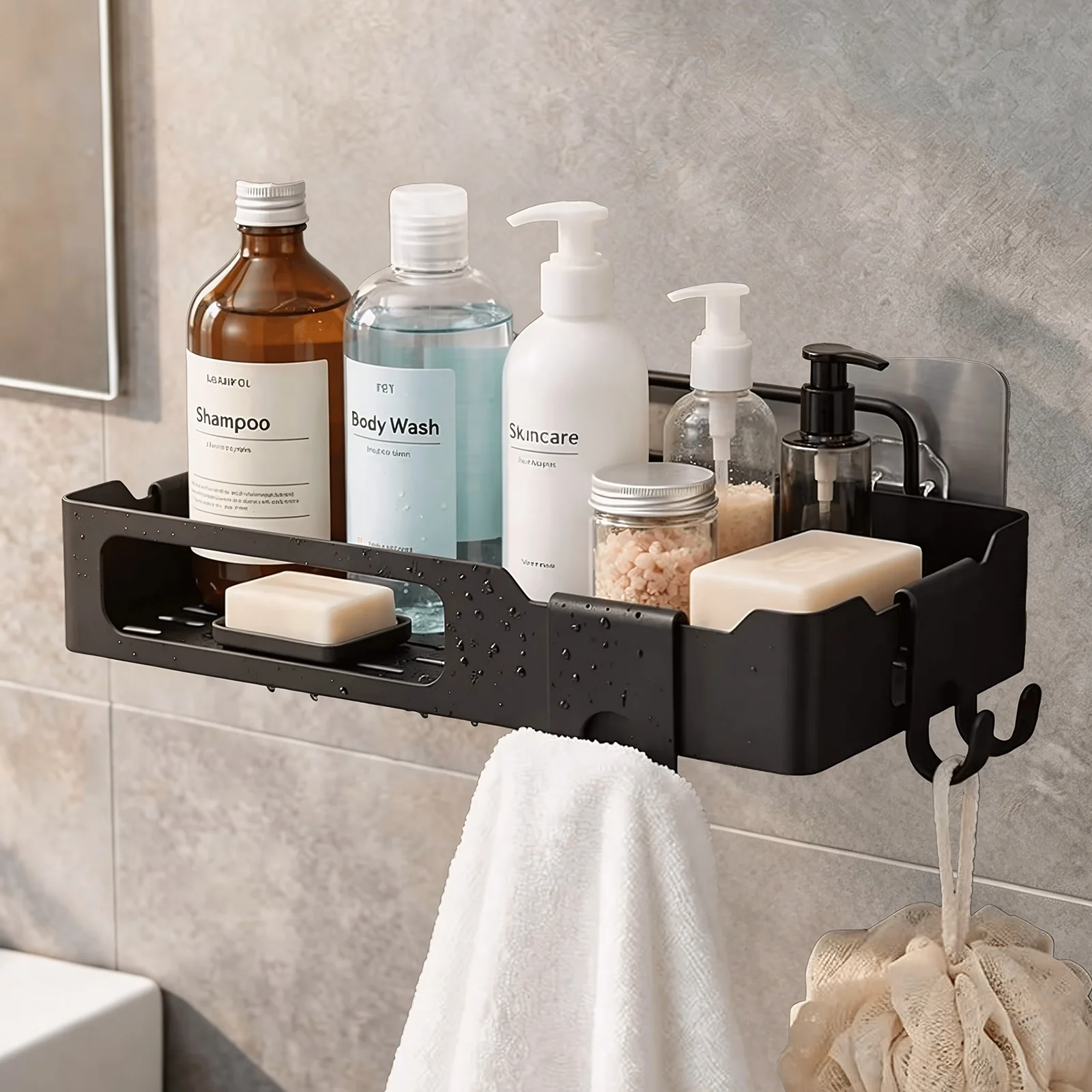 Toilet Storage Rack Non Perforated Wall Storage Rack Stainless Kitchen Storage Bathroom Shower Rack Holds Shampoo Soap