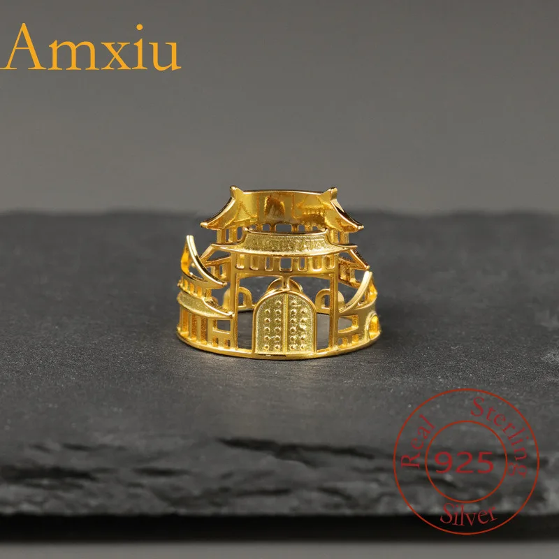 amxiu-スターリングシルバー-925-「北京十街」用-新しい中国風の国民的トレンド都市の古典的な建築リング