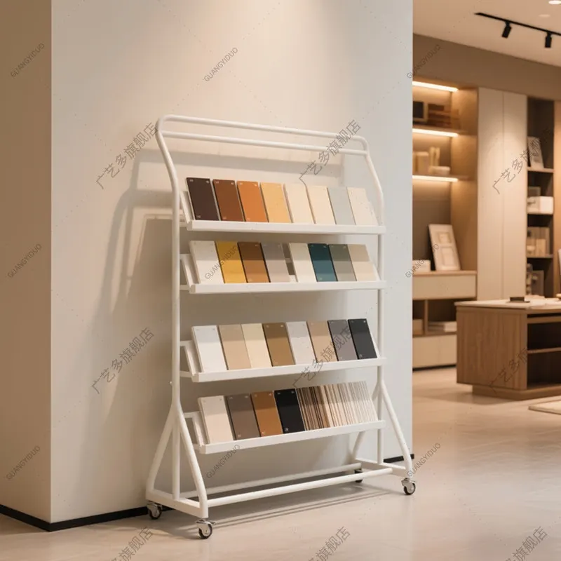 Floor-to-ceiling building materials swatch cart shelf sample rack ceramic stone display rack clothing cabinet door panel swatch
