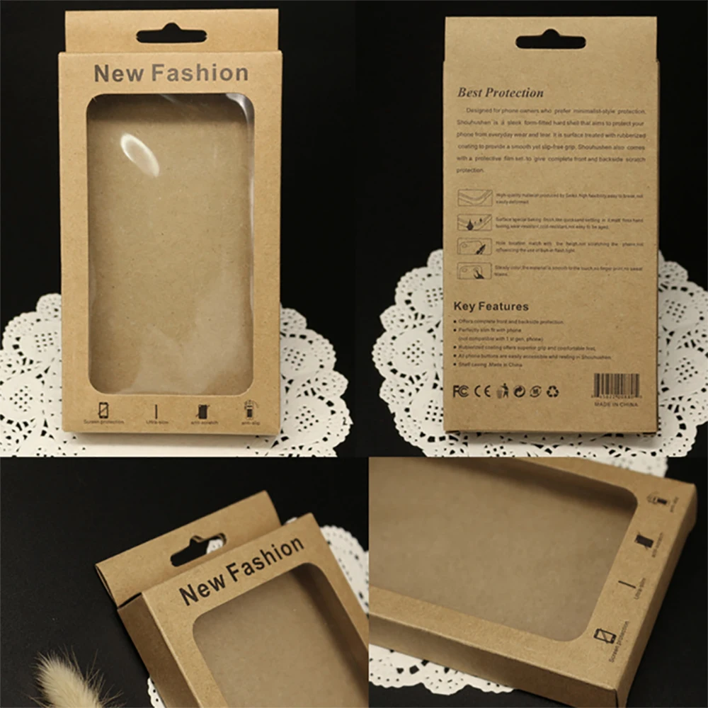 Transparent Window Box Carton Kraft Paper Jewelry Data Cable Display Box Phone Case Packaging Box 50Pcs/lot