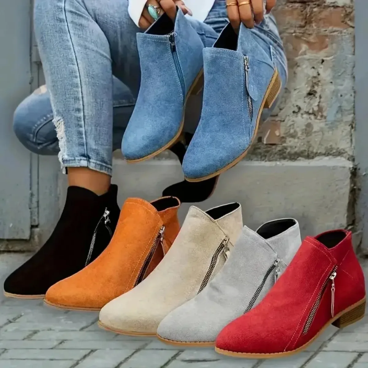 Damenstiefel Herbst/Winter Seitliche Knöchelstiefel für Damen mit niedrigem Absatz und niedrigem Schaft im College-Stil für Studentinnen, bequeme Outdoor-Schuhe. – Detail 1