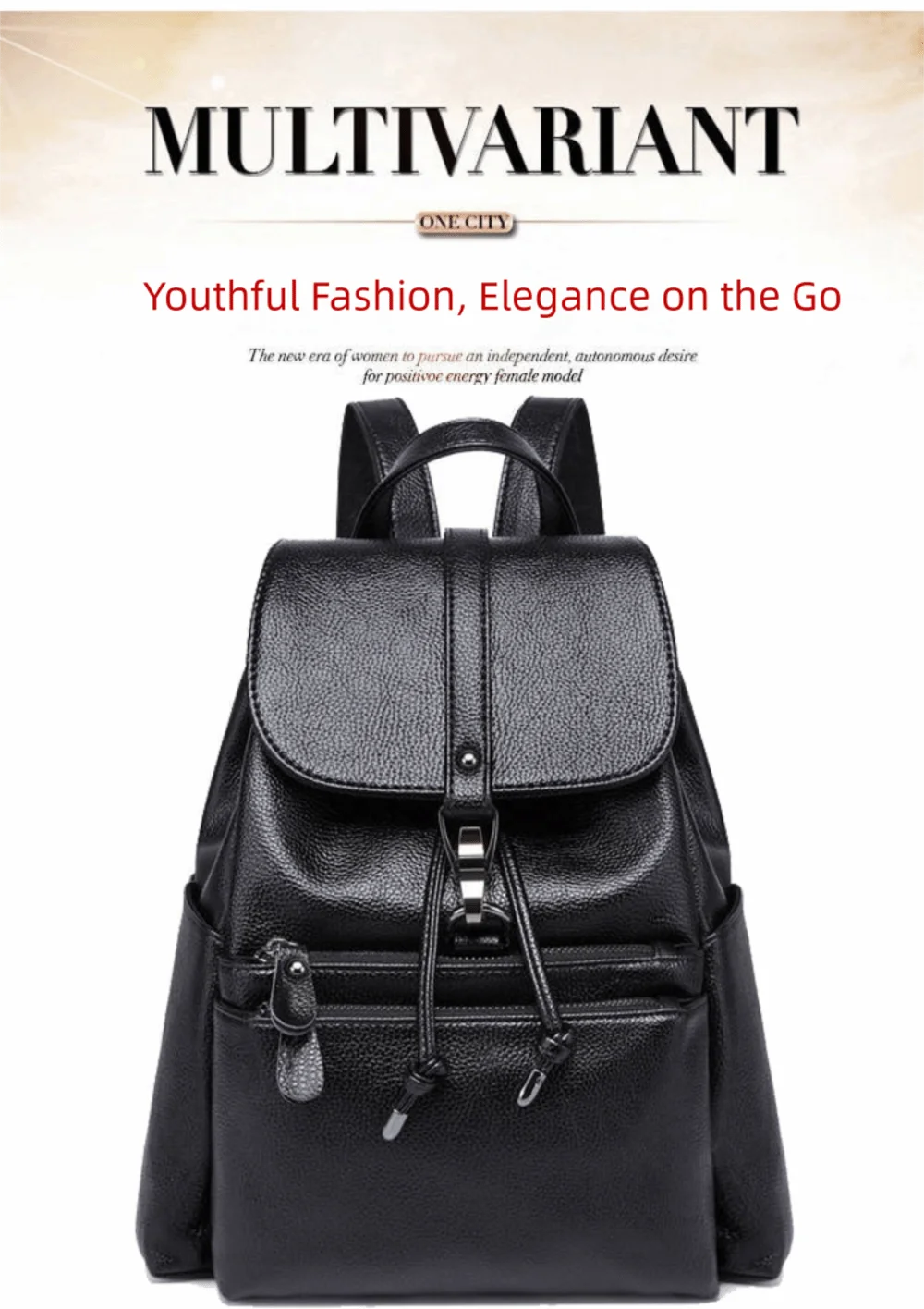 Modischer Weicher Damen-Rucksack Große Kapazität PU-Leder Schultertasche mit Reißverschluss Schulrucksack Reise-Aufbewahrungstasche – Detail 6