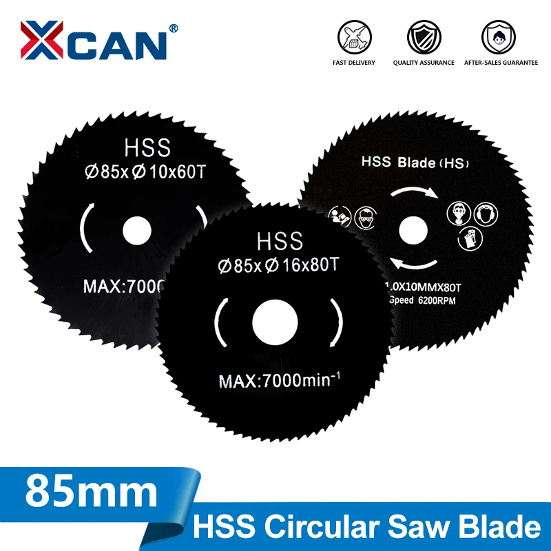 XCAN 1 Stück 85 mm HSS-Sägeblatt 44 T/60 T/72 T/80 T Mini-Kreissägeblatt Holztrennscheiben für Holz, Metall, Kunststoff