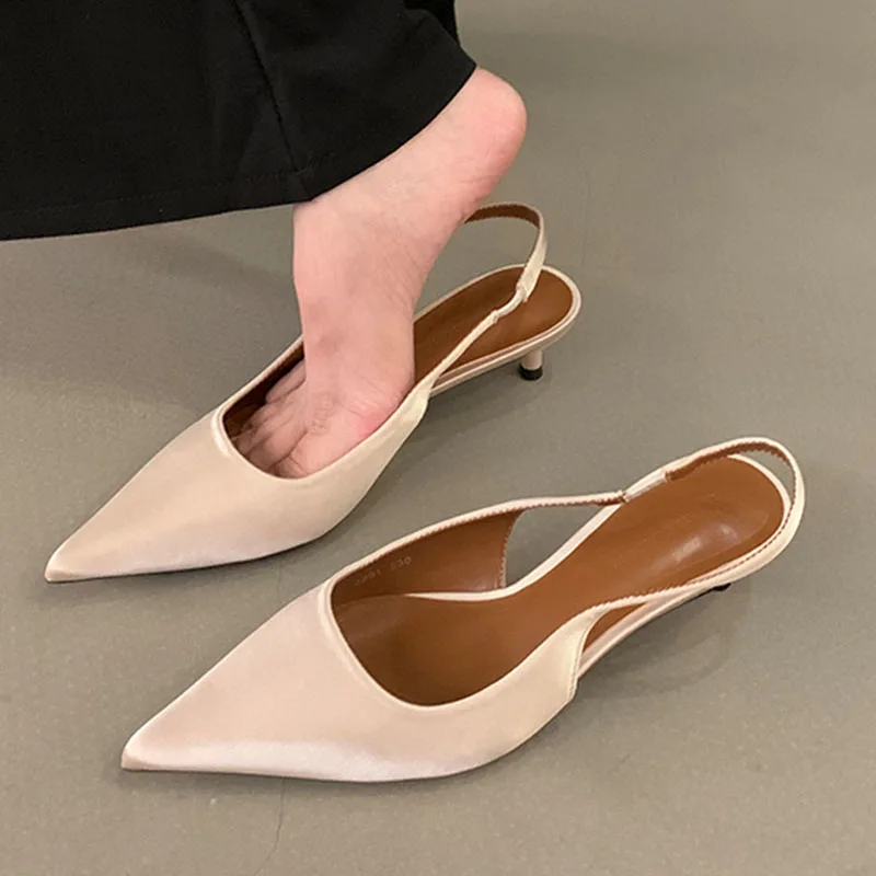 2024 Autumn New Brand Women Sandal Shoes Fashion Pointed Toe Shallow Slip On Slingback Shoes Thin Low Heel Pumps Lady New Woman