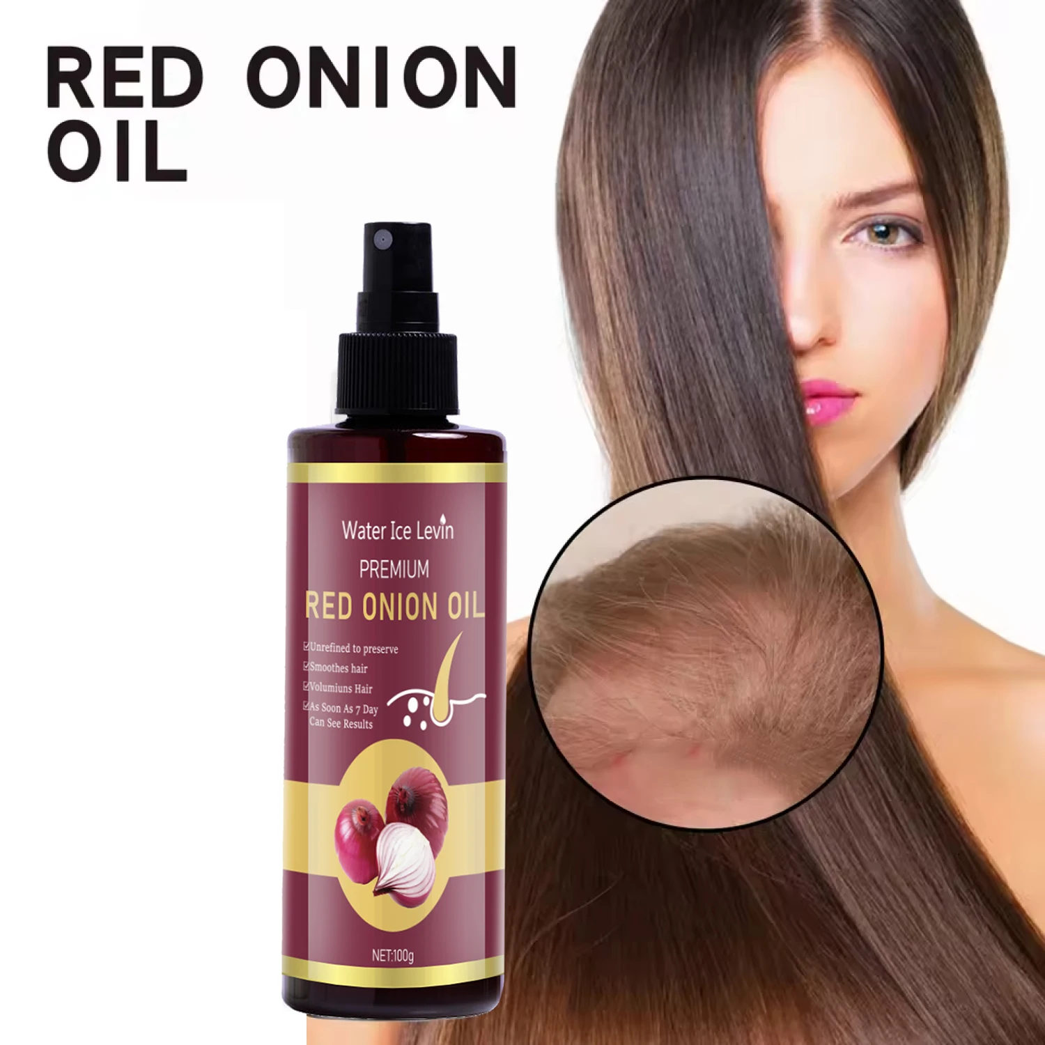 Red Onion Hair Oil—Moisturizing and Hydrating Hair Care Essence, nourishes and smooths hair, suitable for all hair types, 100g bottle/suitable for travel