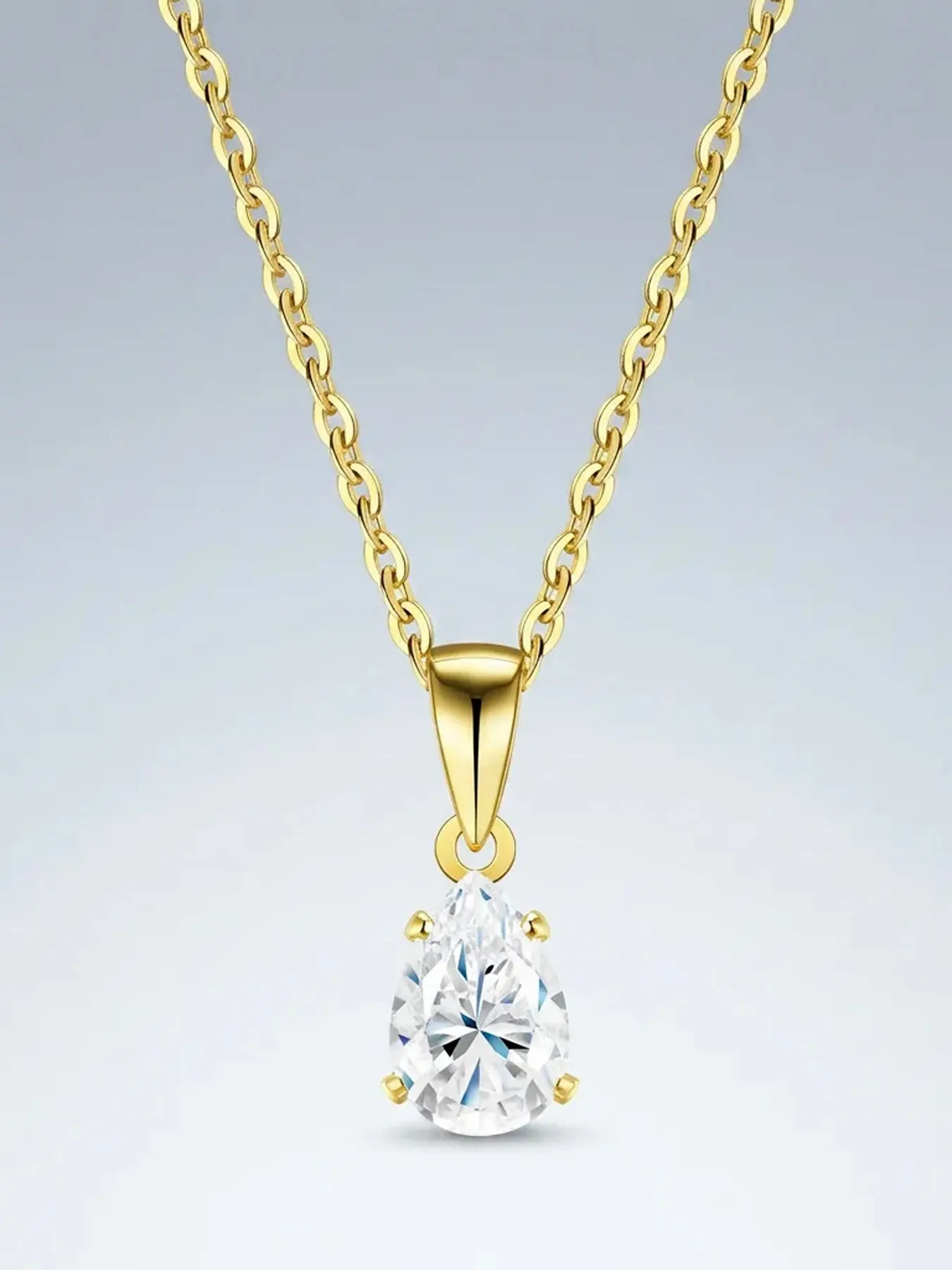 Moissanite Pear Shaped Pendant Necklace for Women Cross-Border Ins Fashion Collarbone Chain Light Luxury High-End Versatile Accessories for Men and Women Daily Wear