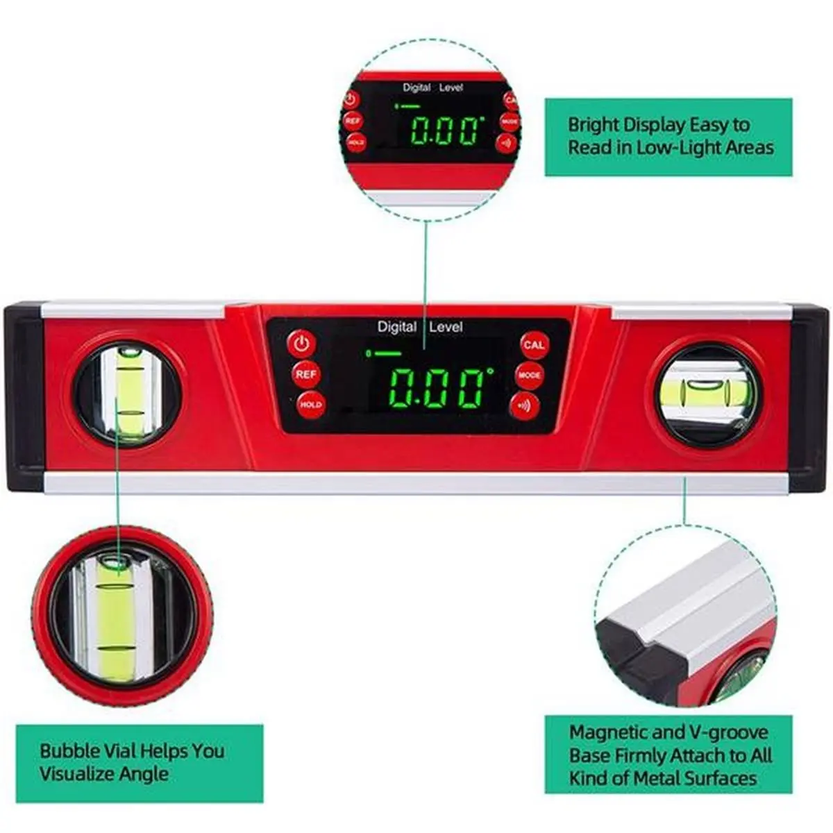 PHONE&GEAR 1pc Digital Level,Digital Spirit Level High Precise Magnetic Aluminum Alloy Cast Function Gradient Measure Instrumen