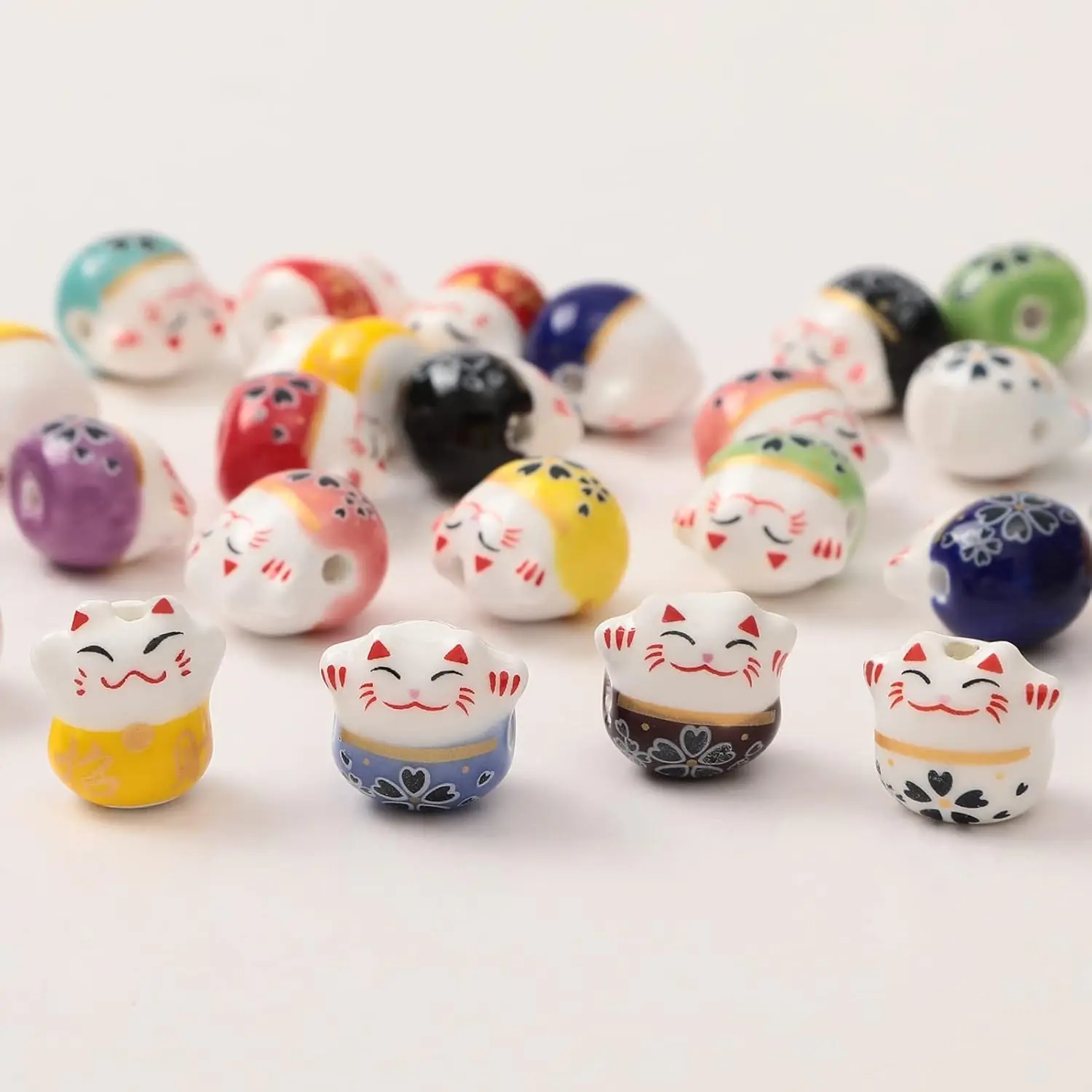 

Ceramic Beads Lucky Cat Beads Maneki Neko Porcelain Spacer Beads for DIY Jewelry Making(luckycats)