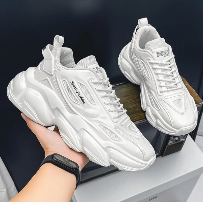 

Модные мужские повседневные кроссовки на толстой подошве, белые легкие прогулочные туфли, дышащая удобная мягкая мужская спортивная обувь для бега