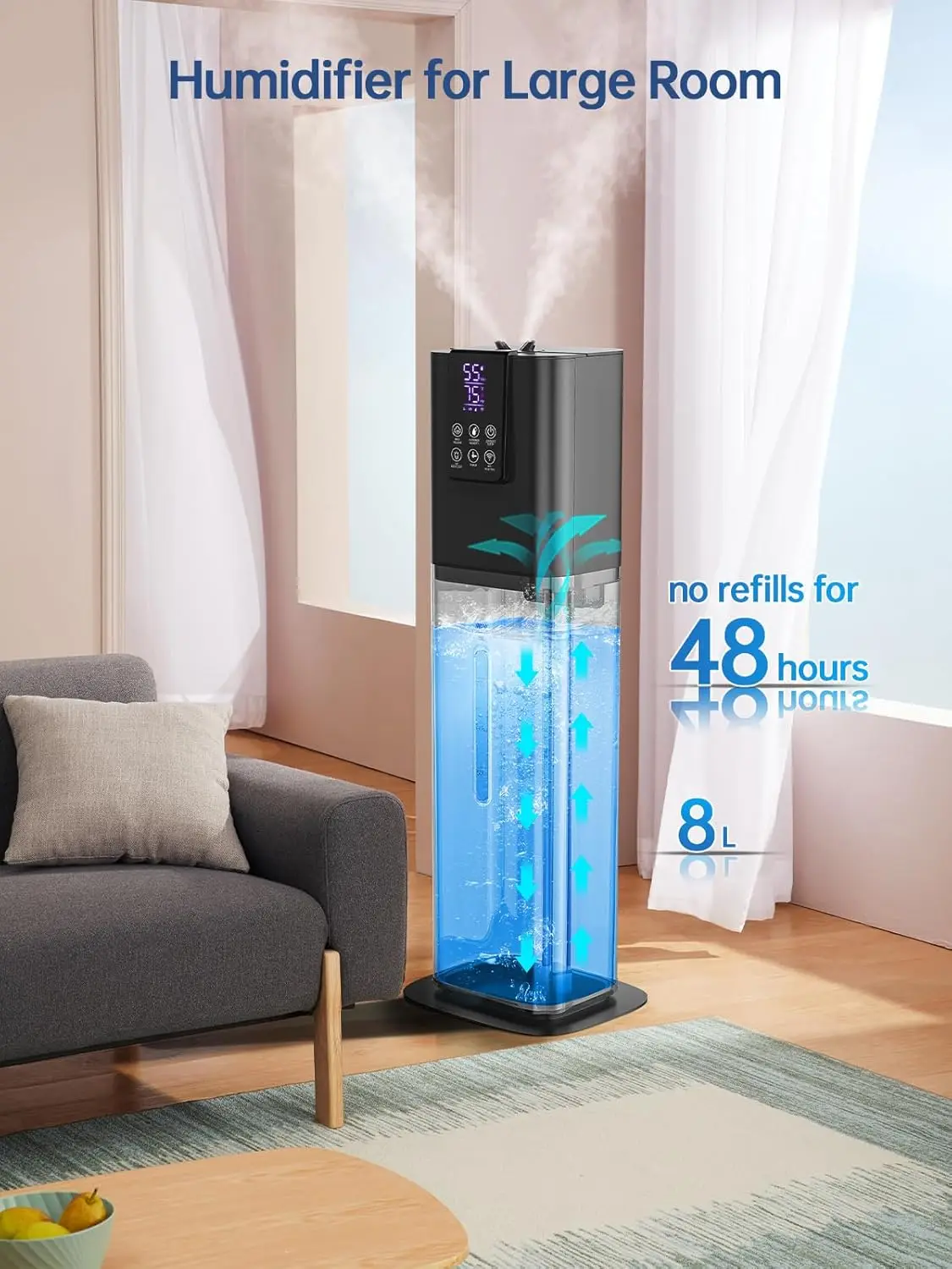 8L Smart Humidifiers for Bedroom Large Room, 2.1Gal Cool Mist Top Fill Ambient Light, App & Remote Control,