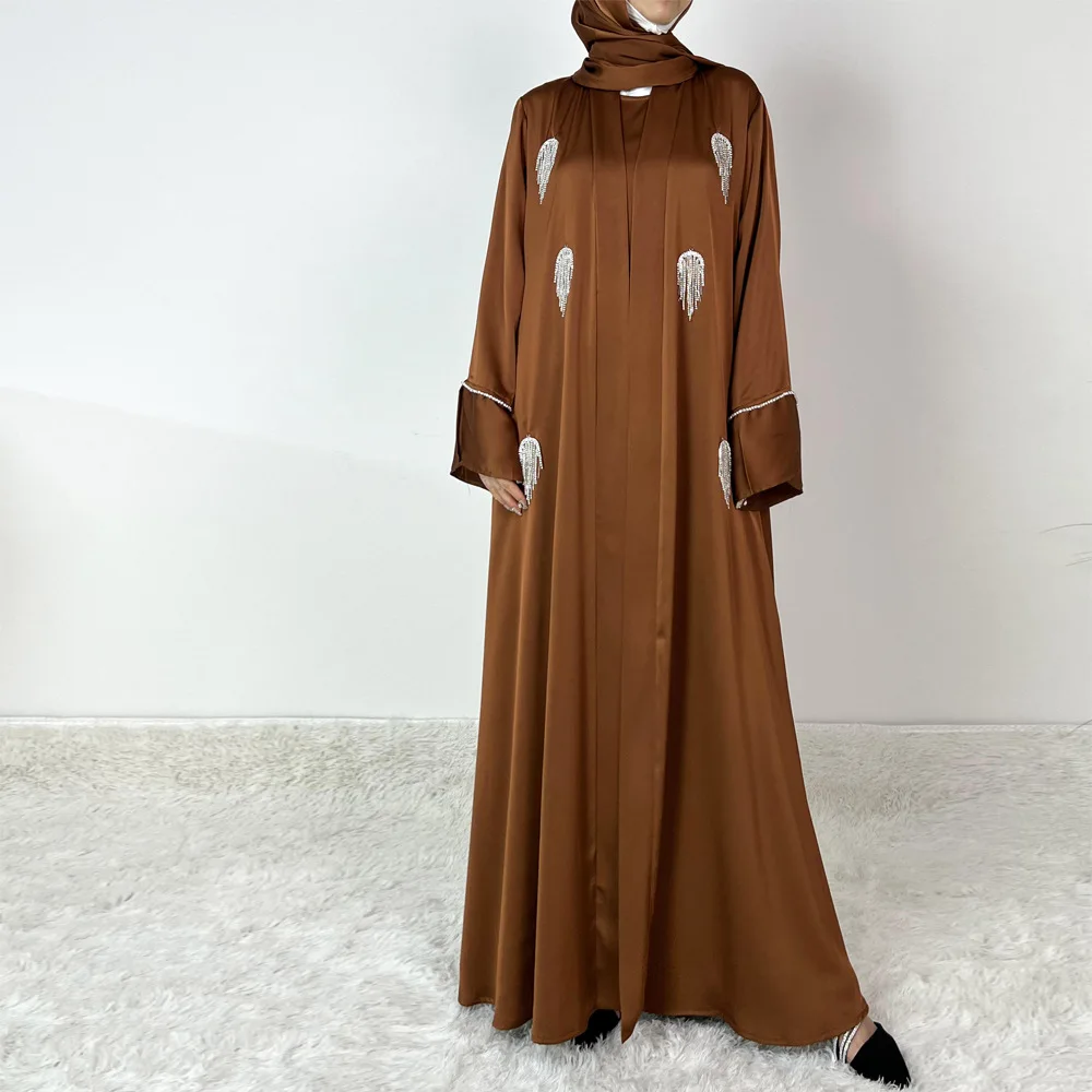 Dubai Vrouwen Open Kimono Abaya innerlijke jurk Kaftan Moslim Set met sjaal Riem Islam Gewaad Marokko Turkije Islamitische Kleding Caftan