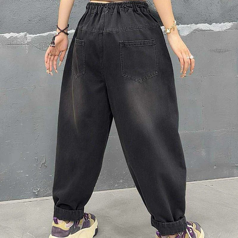 Amax LuluE 2026 Holes Design Vintage Jeans Womens Fashion Loose Jeans Ladies Classic Vintage Punk Elastic Waist Harem Trousers