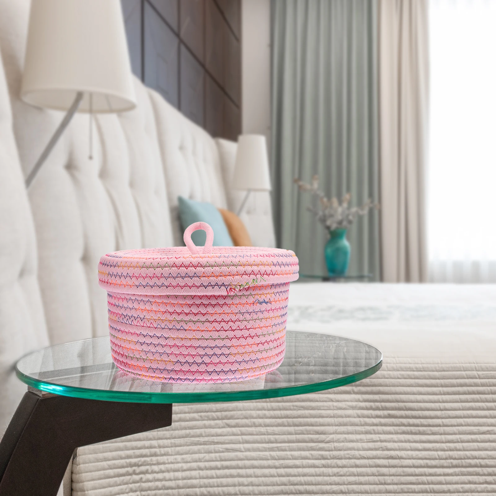 

Cotton Rope Storage Basket Pink 22x14cm Woven Baskets Home Desktop ganizing Keeps Room Clean Safe Environmentally Friendly