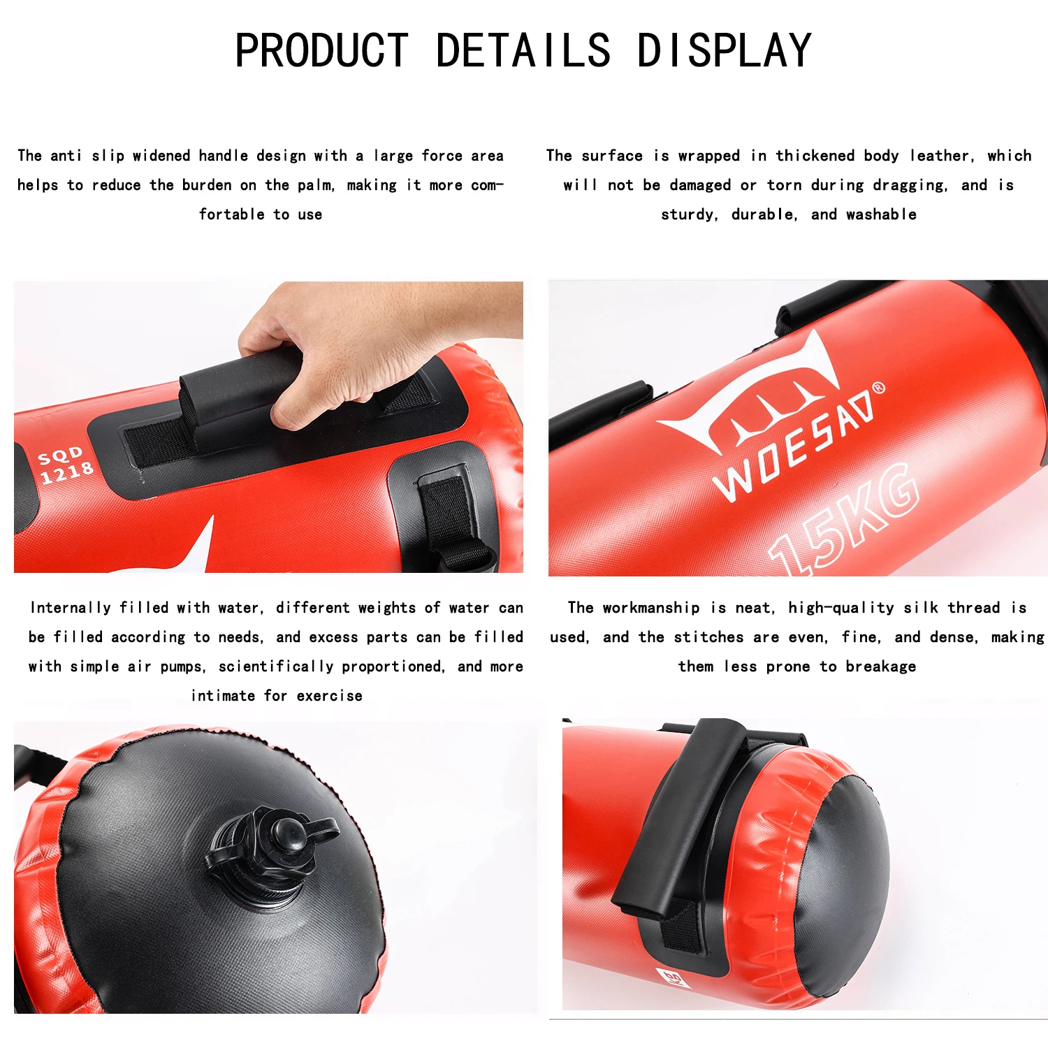 WOSWEIR 10kg/15kg/20kg Weight fitness water bag portable energy strength training inflatable weight lifting bag