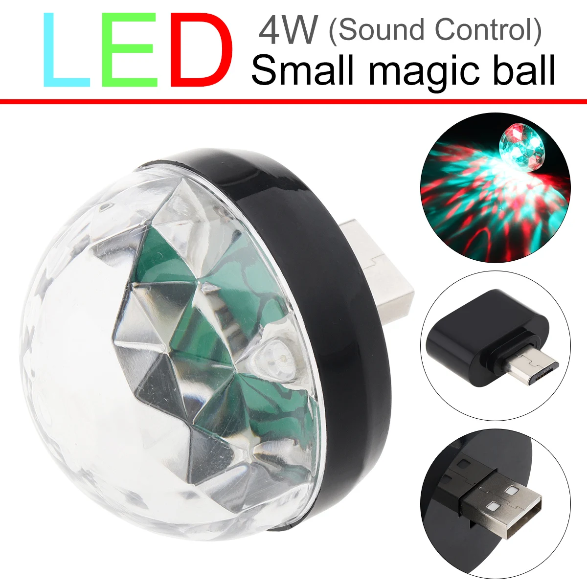 

Pop 4W Mini USB LED Sound Активный вечерний светильник Crystal Magic Ball RGB Красочный сценический светильник Поддержка телефона Android для домашнего автомобиля