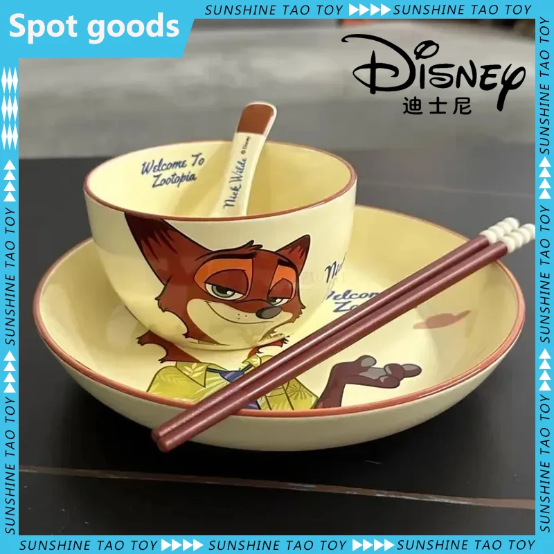 Disney Anime Cartoon Zootopia Nick Wilde Ceramic Tableware Set Household Fox Tableware Ceramic Cute Rice Bowls Dishes Plate