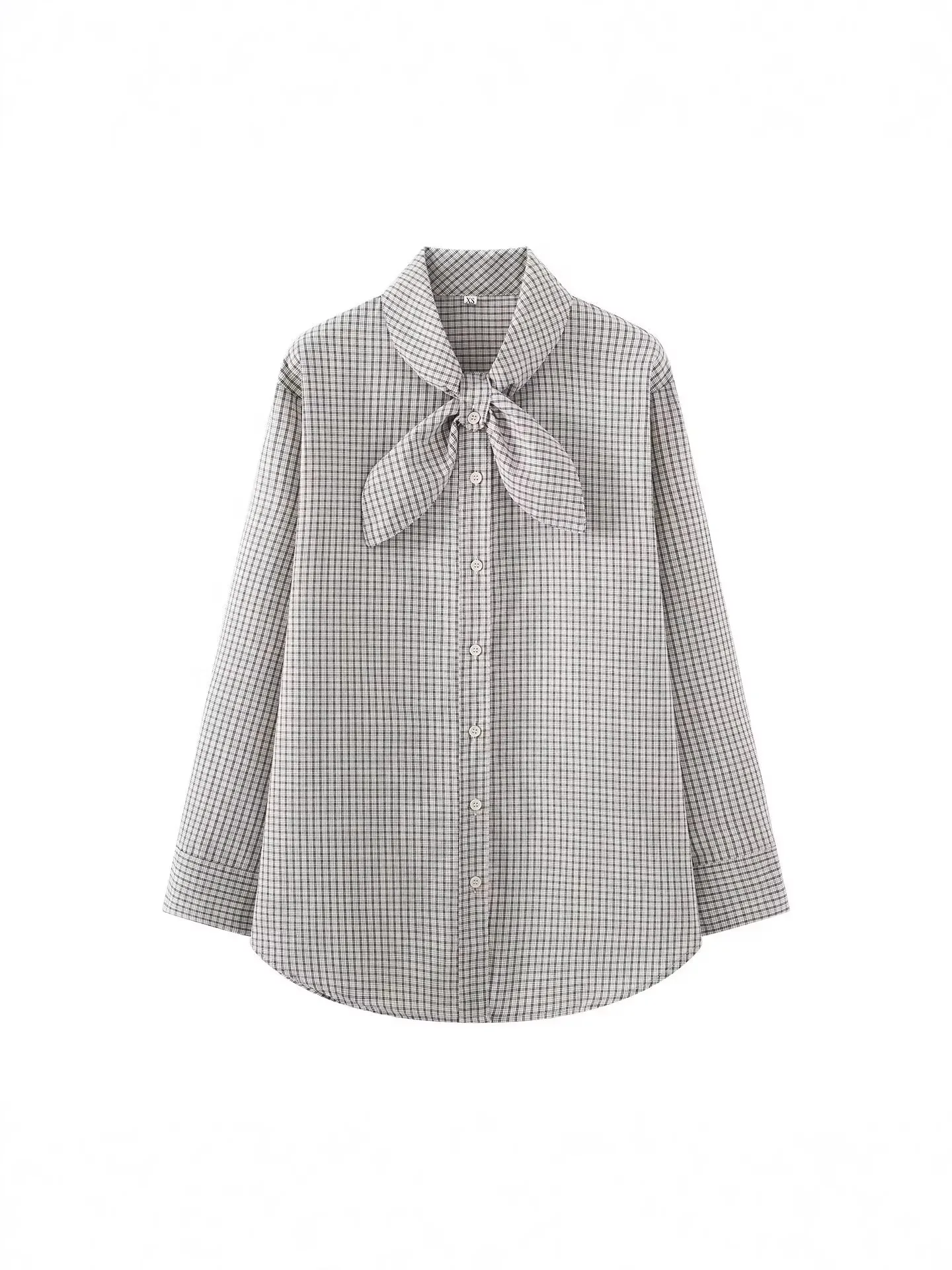 Withered Women's New Casual Versatile Simple Long Sleeved Scarf Plaid Poplin Shirt