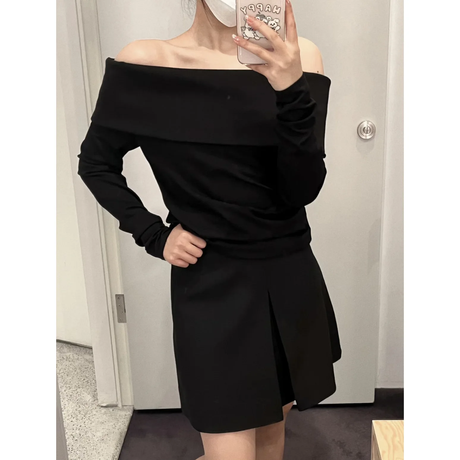 Women's Off Shoulder Layered Long Sleeve T-Shirt Top Ladies Slim Casual Slash Neck Off Shoulder Tee