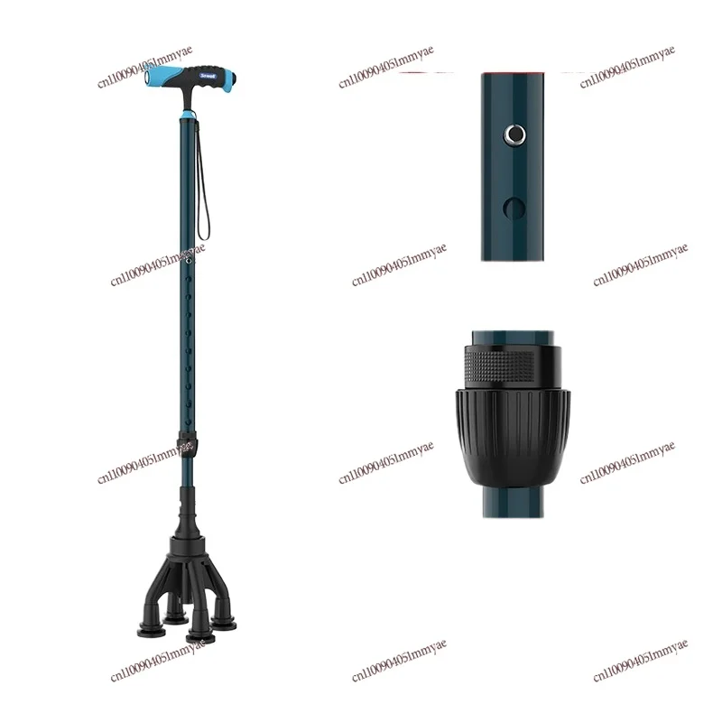 Carbon Fiber Elderly Crutches Multi-functional Non-slip Telescopic Four-corner Crutches + Four-legged Mountaineering Poles