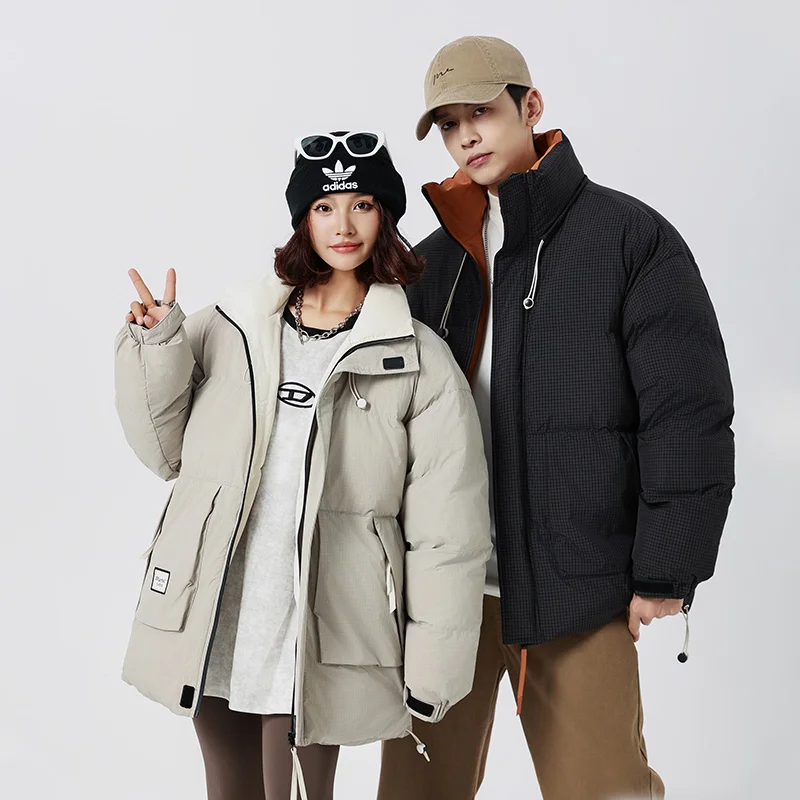 

Large-sized Stand-up Collar Cotton-padded Jacket Light Mature Style Winter Warm Dark Check Coat Autumn Winter Mens Bread Jacket