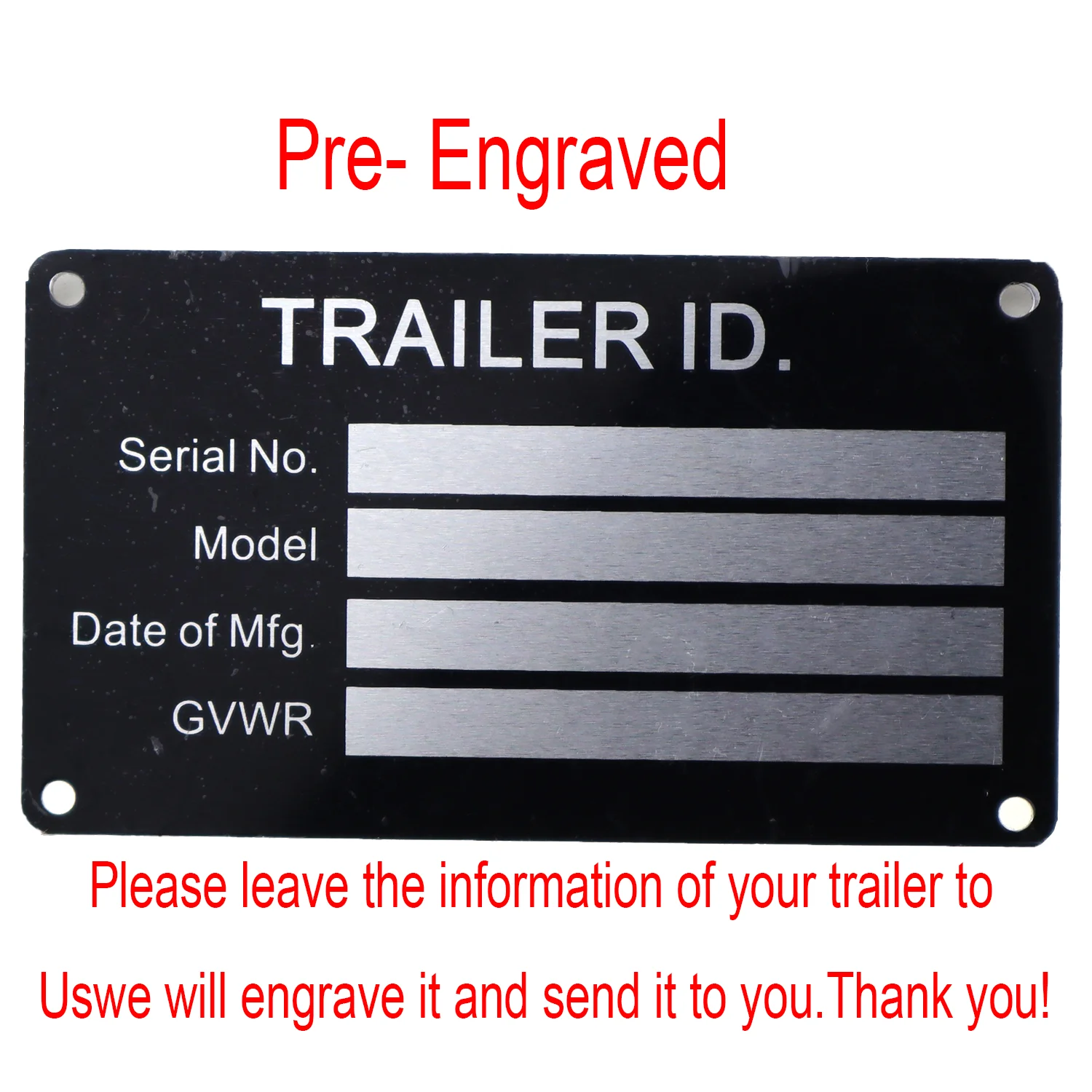 

Custom Engraved Vin Tag ID Plate Data TAG Serial Model Number Identification