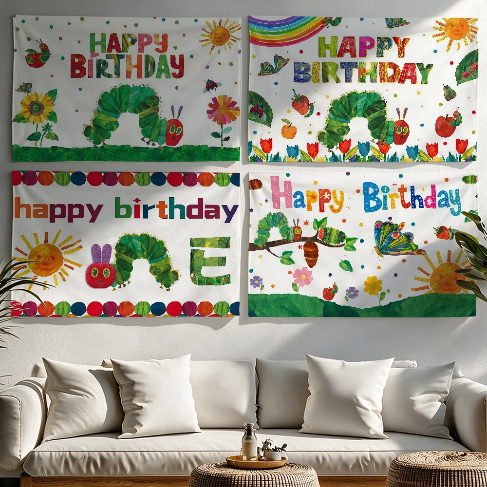The Very H-hungry Caterpillar Birthday flag Tapestries Outdoor Parties Bedrooms Living Rooms Dorm Rooms Wall Decor Banners Gifts