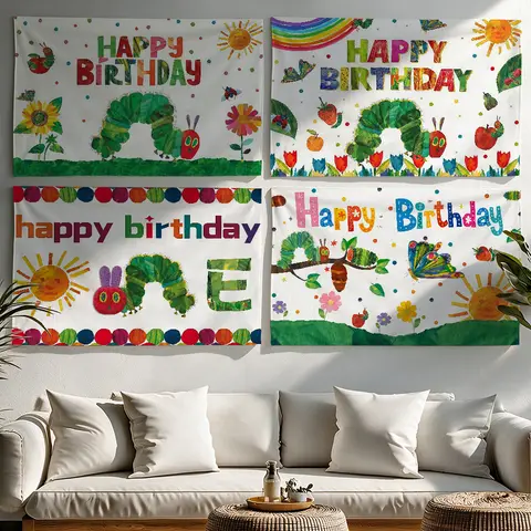 The Very H-hungry Caterpillar Birthday flag Tapestries Outdoor Parties Bedrooms Living Rooms Dorm Rooms Wall Decor Banners Gifts