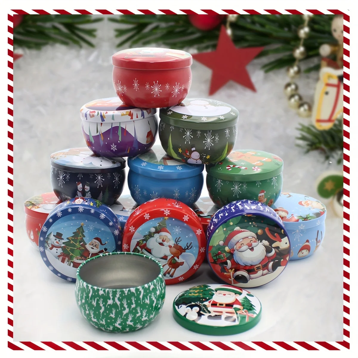 12 Stück Premium-Kerzendosen mit Blumenmuster, runder DIY-Kerzenbehälter, werden für die kreative Kerzenherstellung verwendet, Weihnachtskerzengläser.