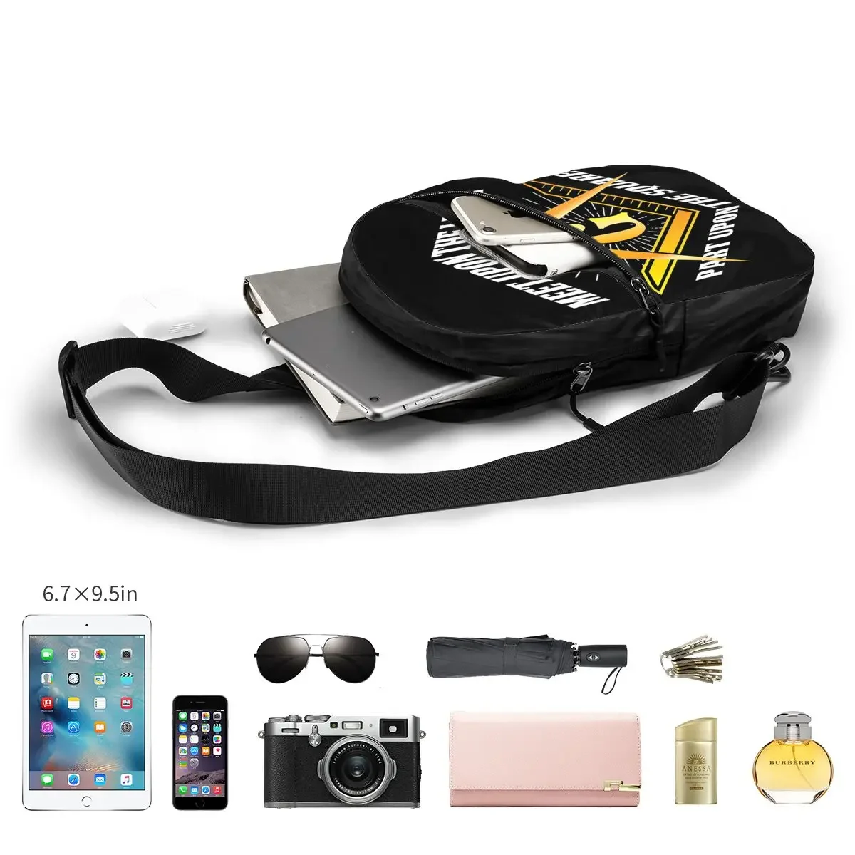 Freemason Logo 2B1 Ask1 Square And Compass Mason Symbol Chest Bag Men Sling Crossbody Backpack Chest Bag Daypack Shoulder Bag