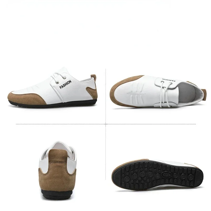 Flat Men Shoes Leisure Leather Shoes for Men White Footwear 2024 Summer Trend Breathable Soft Casual Sneakers British Peas Shoes