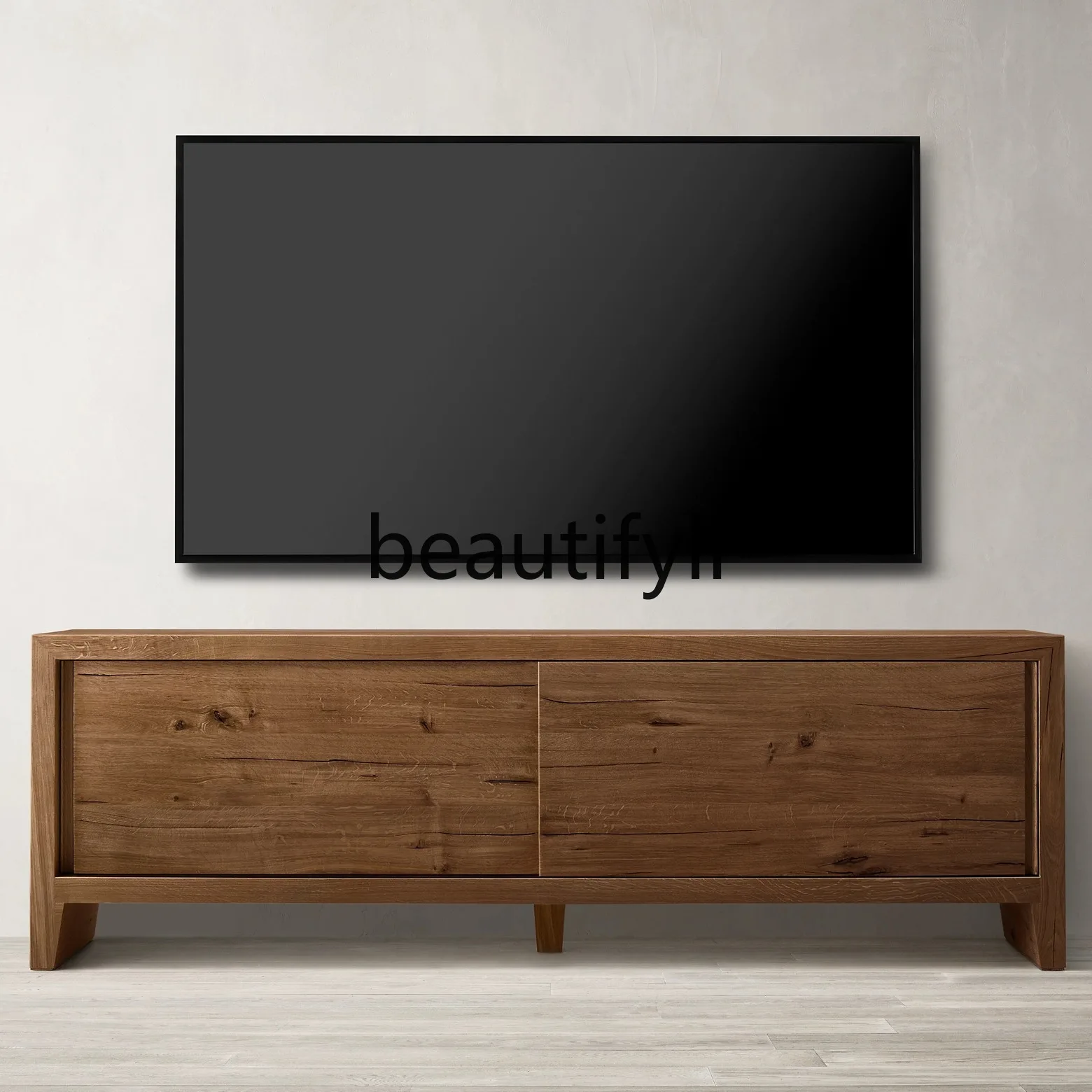 

French Country Retro Distressed Solid Wood TV Cabinet American Oak Full Decoration Floor Cabinet