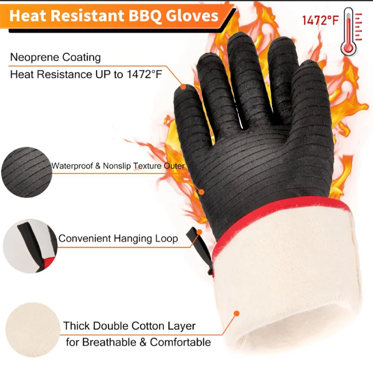 Guantes para barbacoa - 1472 ° Guantes térmicos gruesos F con gancho en S, manoplas para horno de cocina de 14 pulgadas, guantes impermeables para parrilla