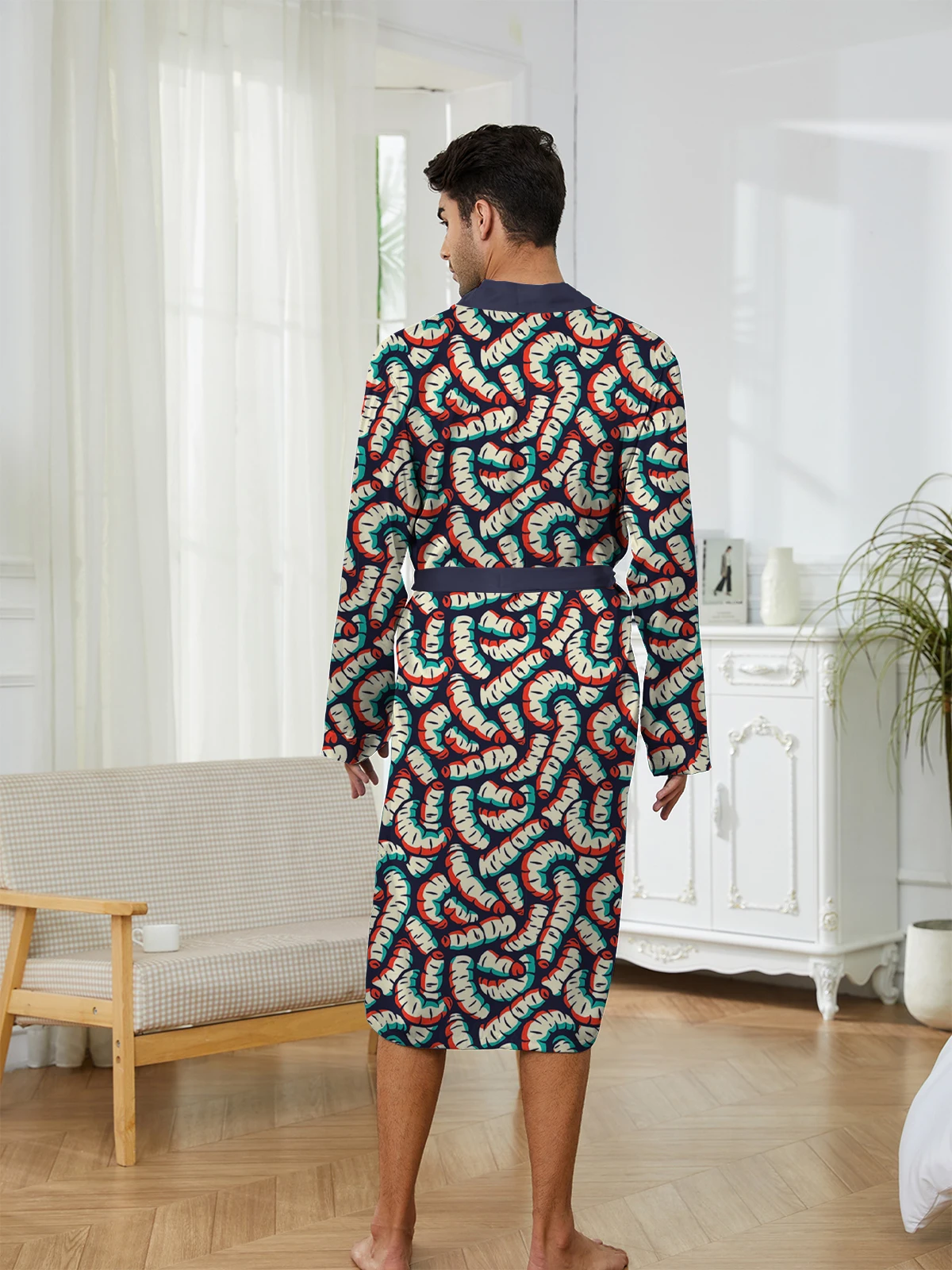 Men's Shower robe 2025 Spring Sleepwear Breathable Men Printing Must-have for Entertainment Autumn Long Nightgown Funny Pajamas