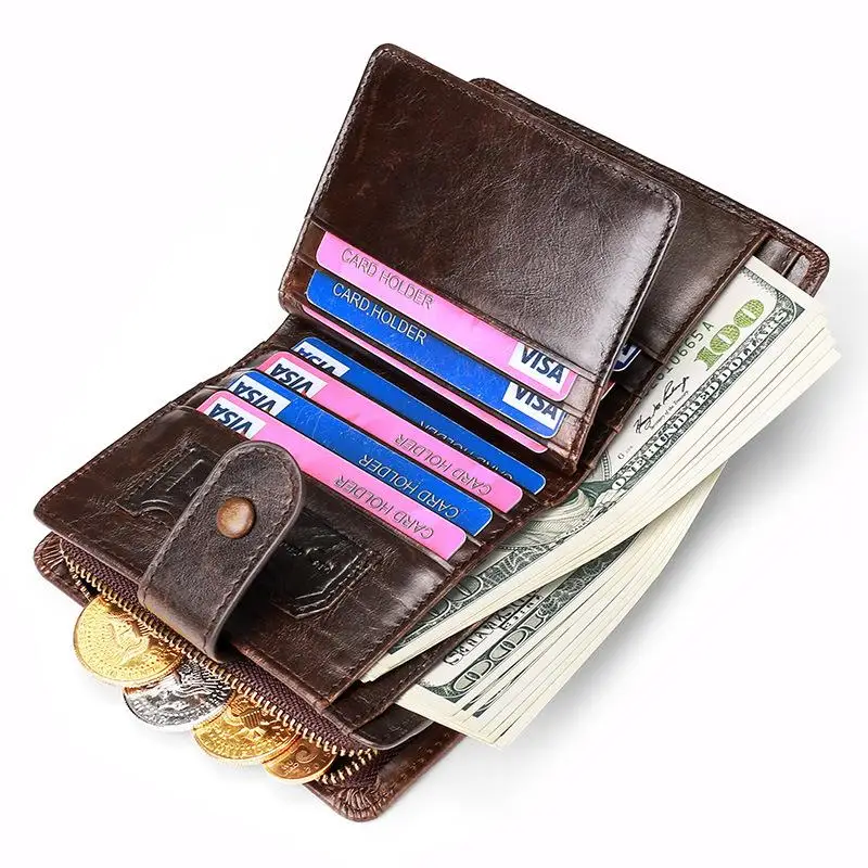 Leather RFID Bule Men's Wallet Casual Sle TP20 Cross-Border Cowhide Multi-Functional Wallet Classic Reversal Design