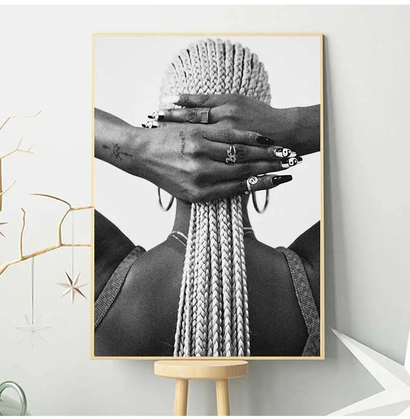 African Braid Canvas Wall Art  Black Women Hair Design Poster Fashion Salon Decor for Bedroom  Living Room xin Unframed