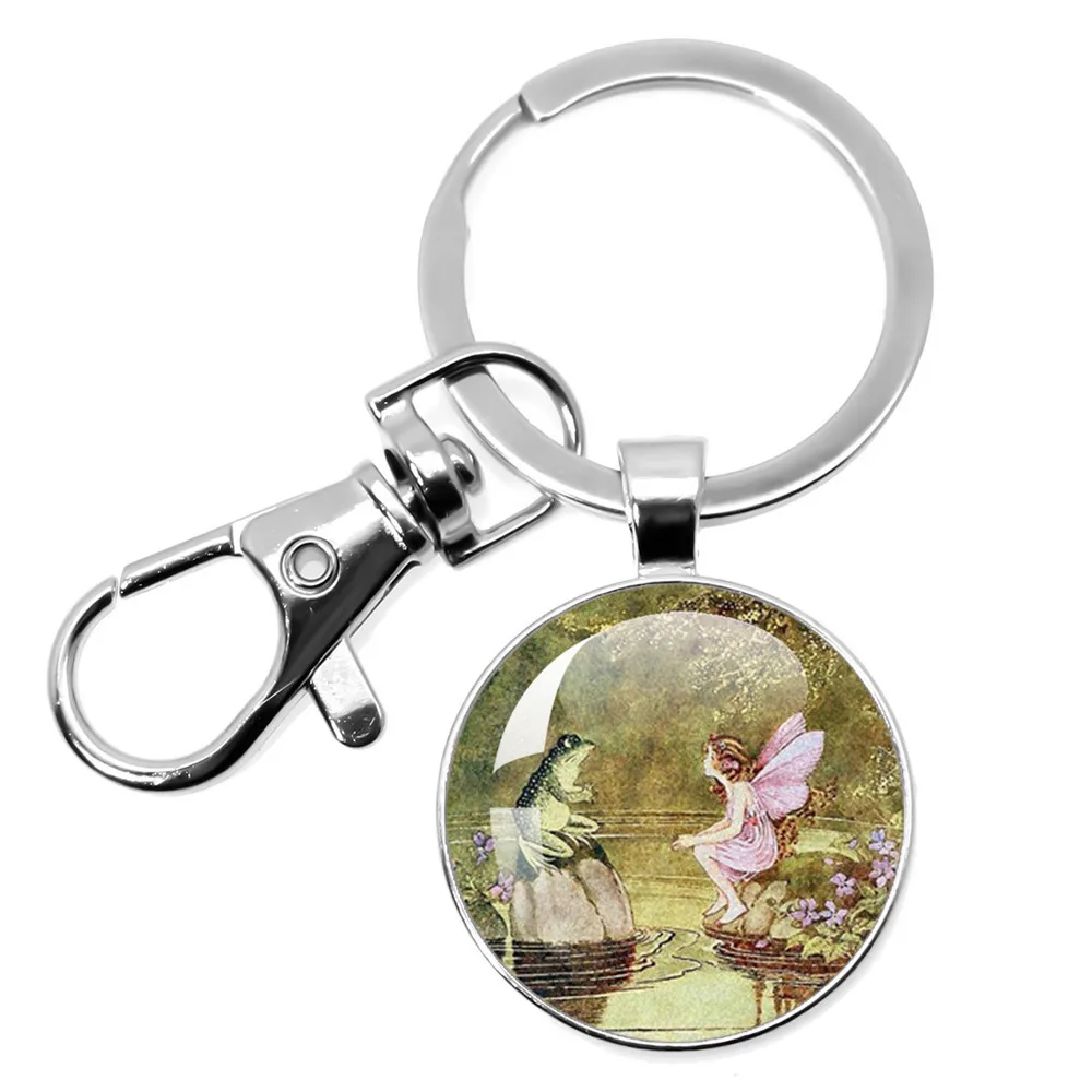 Fashion Charm Jewelry Handcraft Vintage Frog Fairy  Keychain Glass Cabochon Women Keychain   colares e correntes feminino