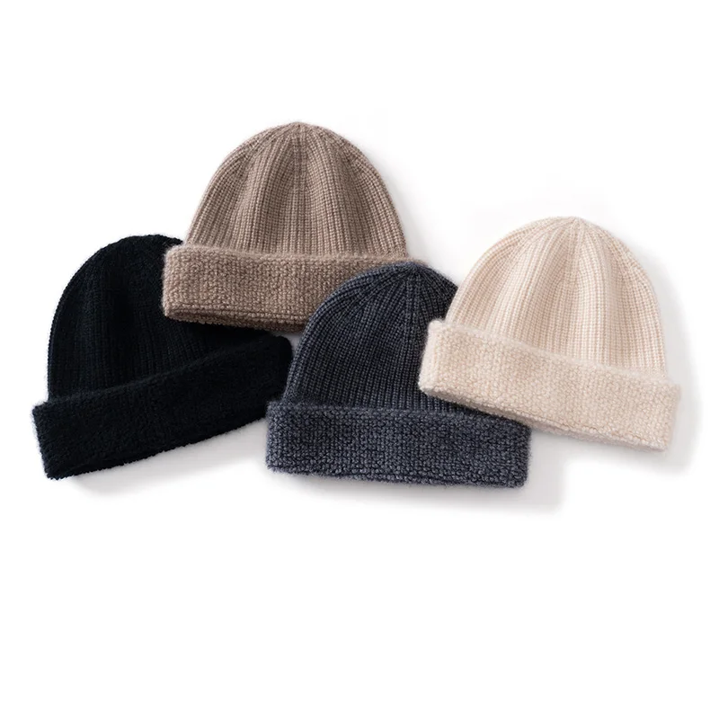 Women'S 100% Cashmere Knitted Hat A Warm And Stylish Accessory For Autumn And Winter Featuring A Towel-Like Embroidered Trim