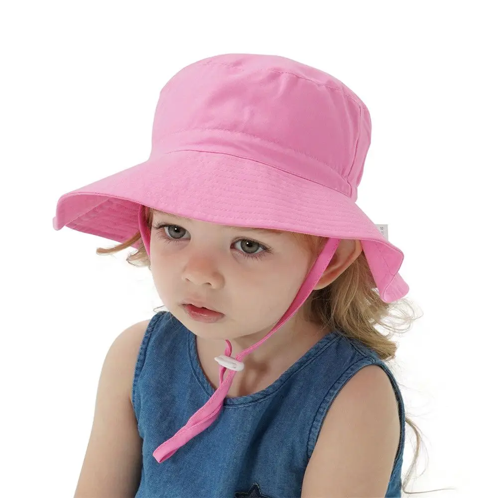 46-54cm Boys Girls For 0-8 Years Neck Ear Cover Swimming Hats Wide Brim Bucket Hat Sun Hat Beach Cap with Adjustable Chin Strap